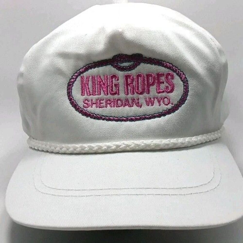 VTG King Ropes Pink Logo 6-Panel Hat - Deadstock USA - White Leather Strapback